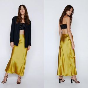 Nasty Gal Satin Maxi Skirt in Chartreuse
